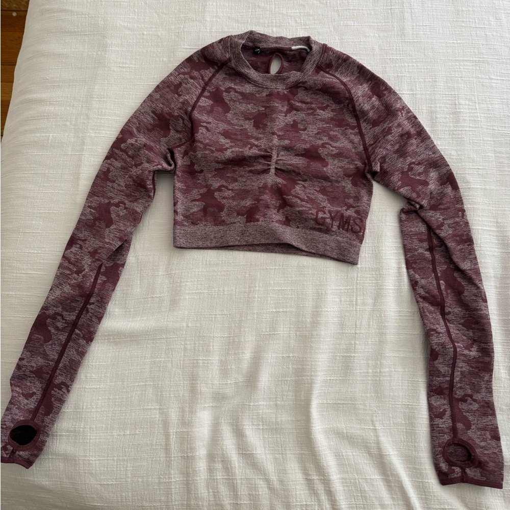 Gymshark Camo Seamless Long Sleeve Crop Top - Maroon